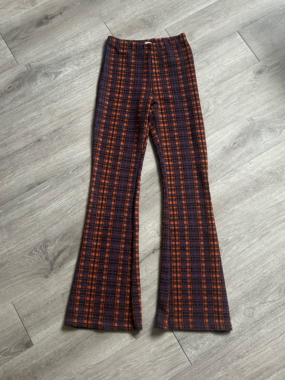 Urban Outfitters Orange and Blue Plaid Flare Pants